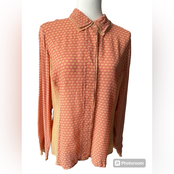 J. Jill Tops - J. Jill, Size Medium, Sheer Orange and Yellow Button Front Top
